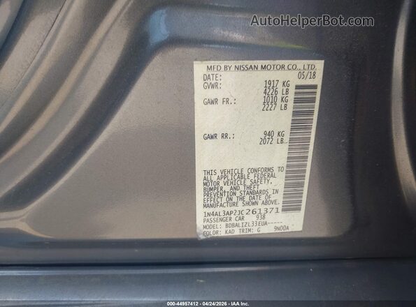 1N4AL3AP2JC261371 2018 NISSAN ALTIMA Gray Вид підкапотного простору