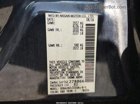 1N4AL3AP3GC278866 2016 NISSAN ALTIMA Black Вид підкапотного простору
