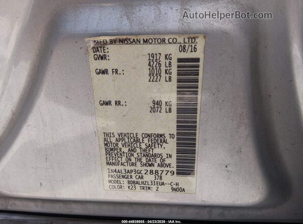 1N4AL3AP3GC288779 2016 NISSAN ALTIMA Silver ძრავის განყოფილების ხედი