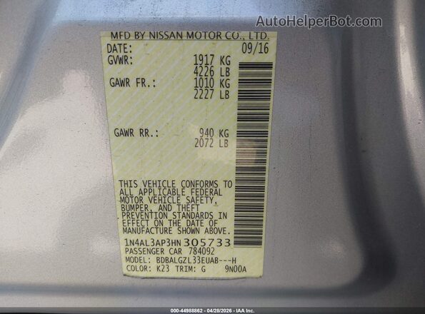 1N4AL3AP3HN305733 2017 NISSAN ALTIMA Silver Շարժիչի բաժամունքի տեսք