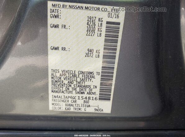 1N4AL3AP4GC154816 2016 NISSAN ALTIMA Серый Вид подкапотного пространства