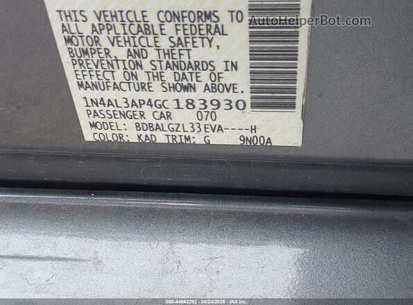 1N4AL3AP4GC183930 2016 NISSAN ALTIMA Gray ძრავის განყოფილების ხედი