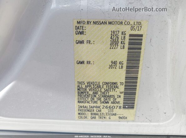 1N4AL3AP4HC266078 2017 NISSAN ALTIMA White ძრავის განყოფილების ხედი