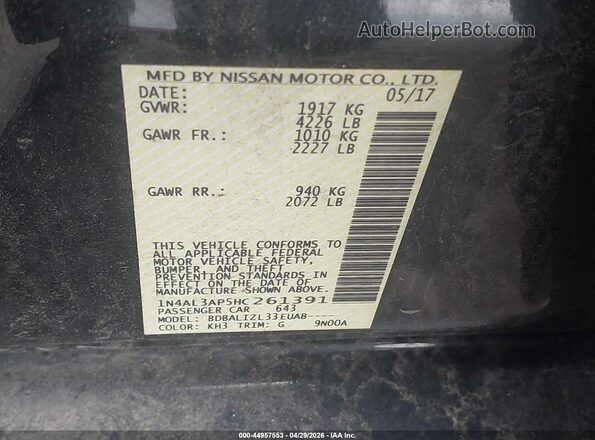 1N4AL3AP5HC261391 2017 NISSAN ALTIMA Black ძრავის განყოფილების ხედი