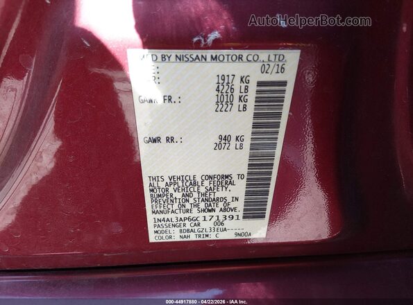 1N4AL3AP6GC171391 2016 NISSAN ALTIMA Red Widok komory silnika