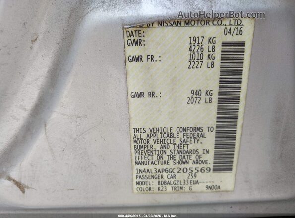 1N4AL3AP6GC205569 2016 NISSAN ALTIMA Gray Вид підкапотного простору