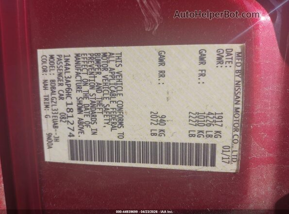 1N4AL3AP6HC181274 2017 NISSAN ALTIMA Red Engine compartment view