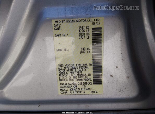 1N4AL3AP6HC286901 2017 NISSAN ALTIMA Silver Engine compartment view
