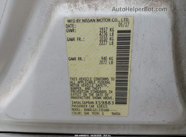 1N4AL3AP6HN359883 2017 NISSAN ALTIMA White Շարժիչի բաժամունքի տեսք