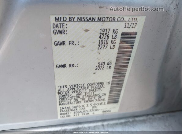 1N4AL3AP6JC154081 2018 NISSAN ALTIMA Silver Vista del compartimento del motor