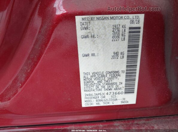 1N4AL3AP6JC473660 2018 NISSAN ALTIMA Maroon Вид підкапотного простору