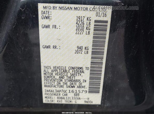 1N4AL3AP7GC161579 2016 NISSAN ALTIMA Black 
