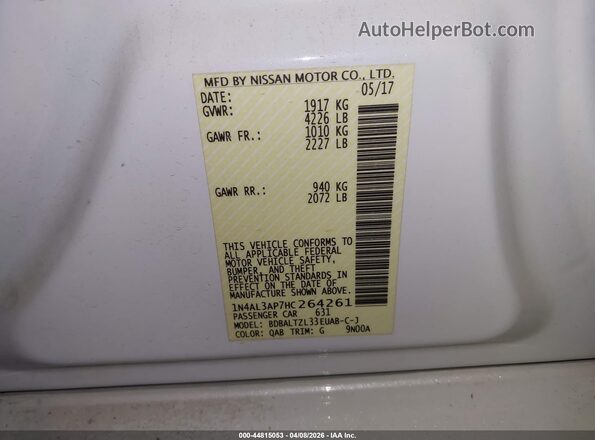 1N4AL3AP7HC264261 2017 NISSAN ALTIMA White Вид підкапотного простору