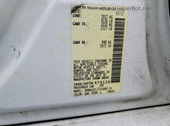 1N4AL3AP7HC474116 2017 NISSAN ALTIMA Белый 