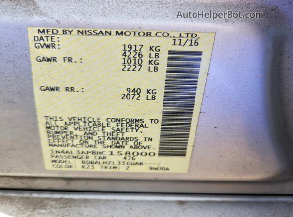 1N4AL3AP8HC158000 2017 NISSAN ALTIMA Silver Widok komory silnika