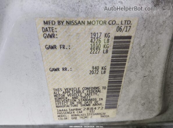 1N4AL3AP8HC288472 2017 NISSAN ALTIMA White 