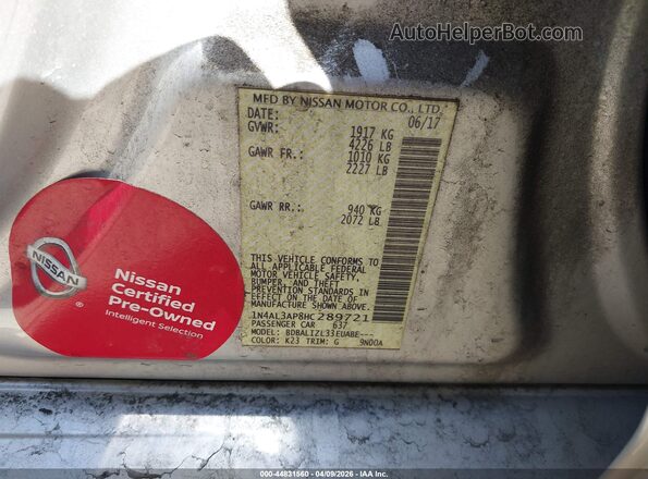 1N4AL3AP8HC289721 2017 NISSAN ALTIMA Silver Vista del compartimento del motor