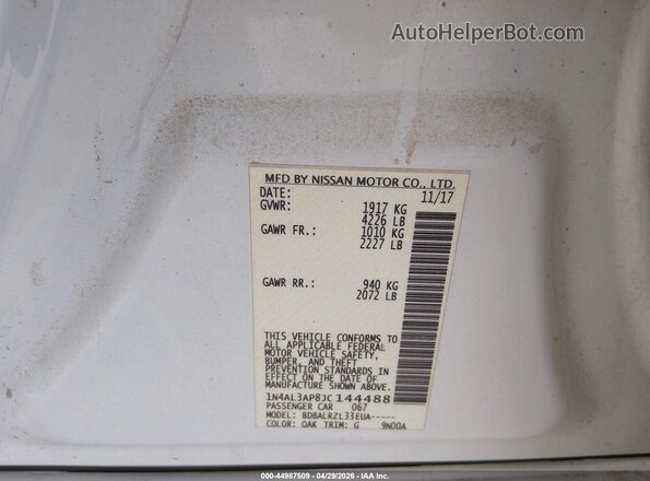 1N4AL3AP8JC144488 2018 NISSAN ALTIMA White ძრავის განყოფილების ხედი