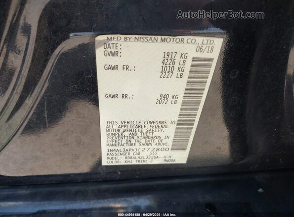 1N4AL3APXJC272800 2018 NISSAN ALTIMA Black Вид підкапотного простору