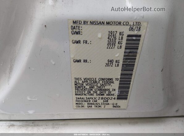 1N4AL3APXJC280024 2018 NISSAN ALTIMA White Vista del compartimento del motor