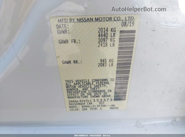 1N4AL4FV3LC153373 2020 NISSAN ALTIMA Белый Вид подкапотного пространства