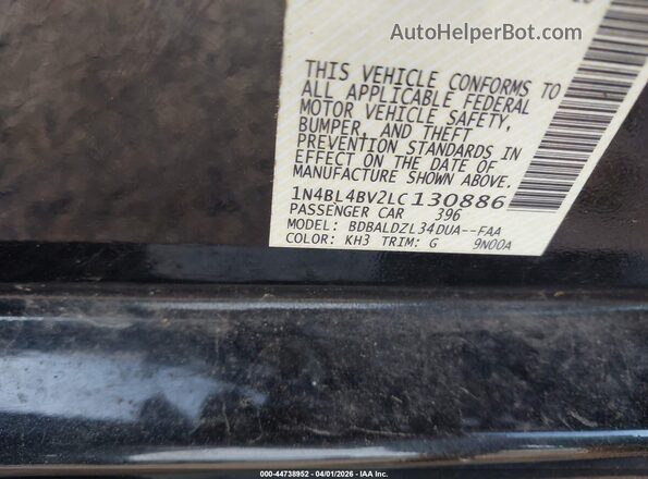 1N4BL4BV2LC130886 2020 NISSAN ALTIMA Black ძრავის განყოფილების ხედი