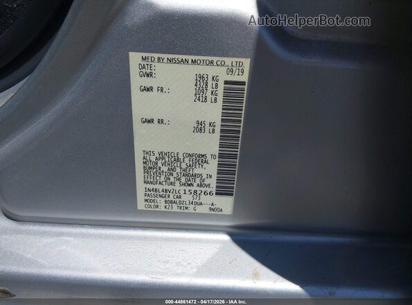 1N4BL4BV2LC158266 2020 NISSAN ALTIMA Gray Vista del compartimento del motor
