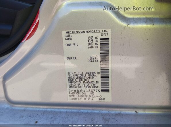 1N4BL4BV9LC186775 2020 NISSAN ALTIMA Gray Widok komory silnika