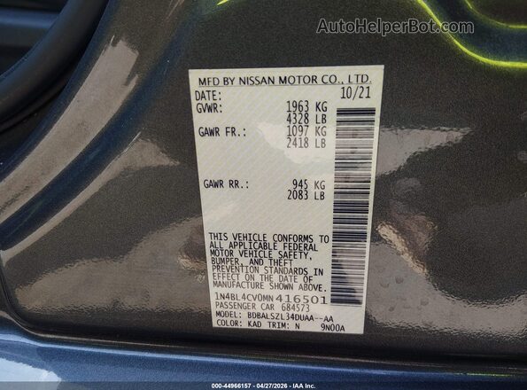 1N4BL4CV0MN416501 2021 NISSAN ALTIMA Серый Вид подкапотного пространства