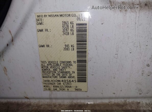 1N4BL4CV2MN405645 2021 NISSAN ALTIMA White Вид підкапотного простору