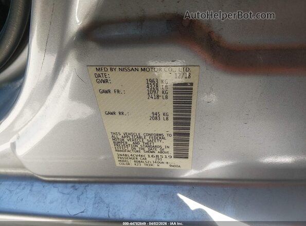 1N4BL4CV4KC168519 2019 NISSAN ALTIMA Gray ძრავის განყოფილების ხედი