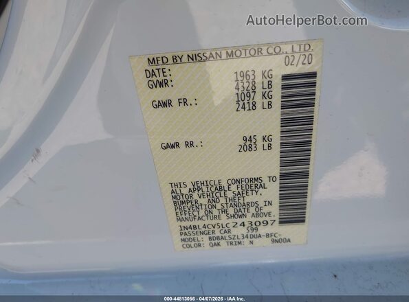 1N4BL4CV5LC243097 2020 NISSAN ALTIMA White Widok komory silnika