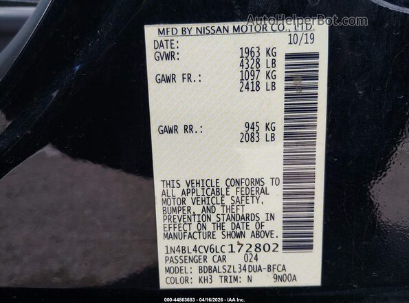 1N4BL4CV6LC172802 2020 NISSAN ALTIMA Black 