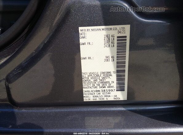 1N4BL4CV8MN385997 2021 NISSAN ALTIMA Gray 