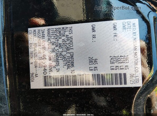 1N4BL4CV8SN405940 2025 NISSAN ALTIMA Черный Вид подкапотного пространства