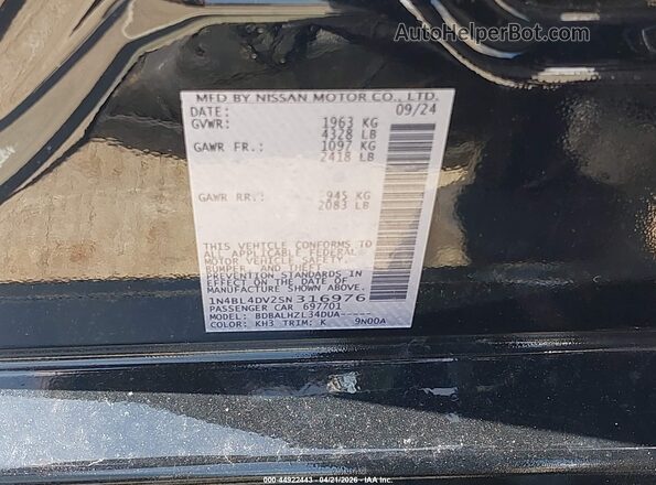 1N4BL4DV2SN316976 2025 NISSAN ALTIMA Черный Вид подкапотного пространства