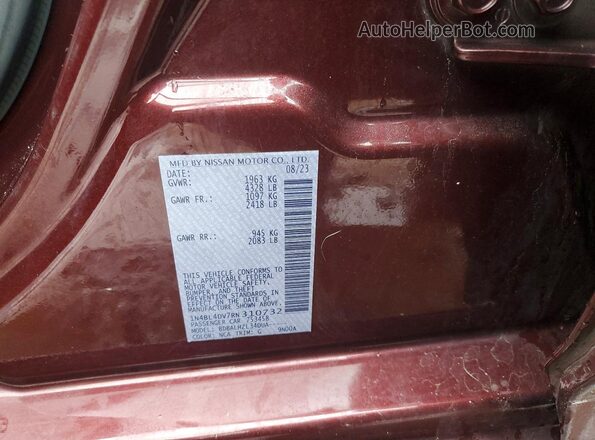 1N4BL4DV7RN310732 2024 NISSAN ALTIMA Burgundy Widok naklejki z numerem VIN