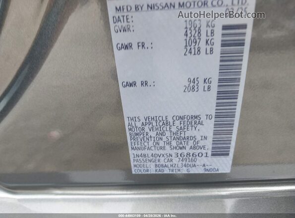 1N4BL4DVXSN368601 2025 NISSAN ALTIMA Gray Engine compartment view