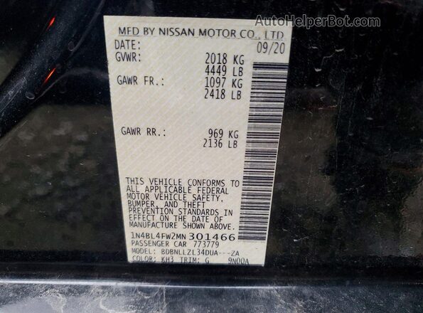 1N4BL4FW2MN301466 2021 NISSAN ALTIMA Black Widok komory silnika