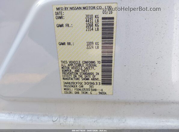 1N4BZ0CP7GC309633 2016 NISSAN LEAF White Vista del compartimento del motor