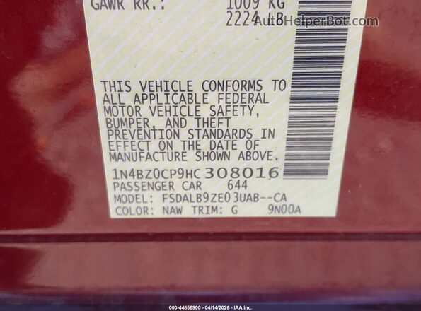 1N4BZ0CP9HC308016 2017 NISSAN LEAF Maroon Engine compartment view