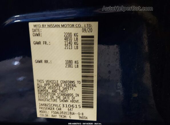 1N4BZ1CPXLC310615 2020 NISSAN LEAF Blue 