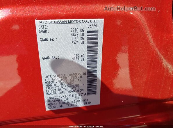 1N4CZ1CVXSC560079 2025 NISSAN LEAF Red ძრავის განყოფილების ხედი
