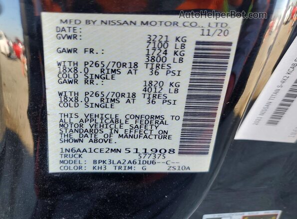 1N6AA1CE2MN511908 2021 NISSAN TITAN Black Engine compartment view