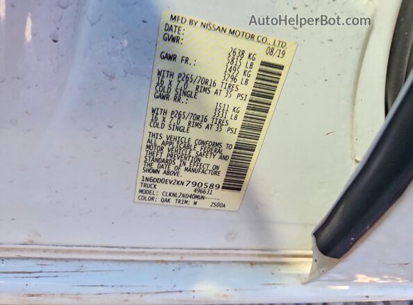 1N6DD0EV2KN790589 2019 NISSAN FRONTIER White 