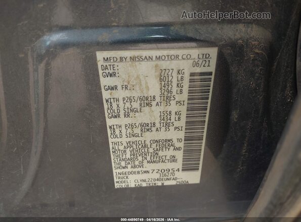 1N6ED0EB5MN720954 2021 NISSAN FRONTIER Gray Շարժիչի բաժամունքի տեսք