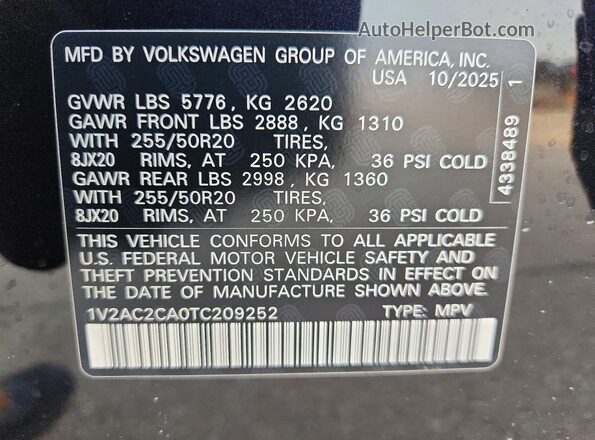 1V2AC2CA0TC209252 2026 VOLKSWAGEN ATLAS Black 