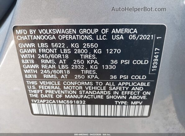 1V2AP2CA1MC591832 2021 VOLKSWAGEN ATLAS  