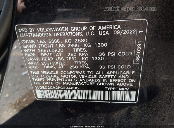 1V2BC2CA2PC204886 2023 VOLKSWAGEN ATLAS Black ძრავის განყოფილების ხედი