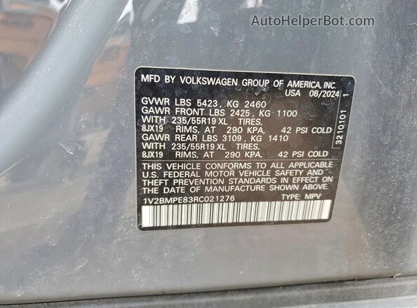 1V2BMPE83RC021276 2024 VOLKSWAGEN ID.4 Gray Widok naklejki z numerem VIN
